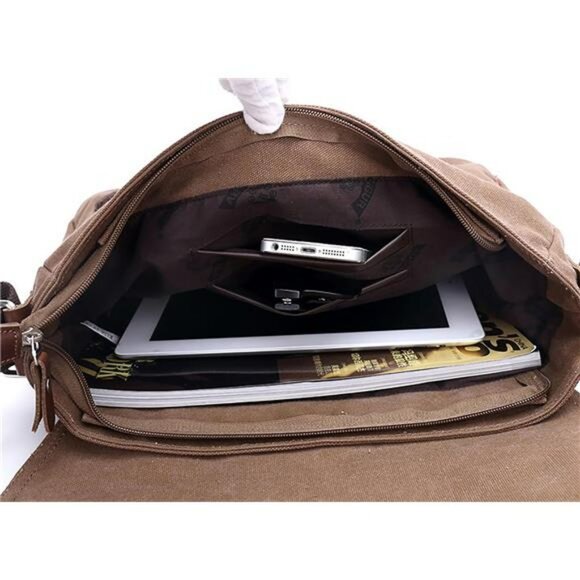 Vintage Canvas Messenger Bag Laptop Shoulder Satchel Unisex Crossbody Bookbag - Picture 7 of 8